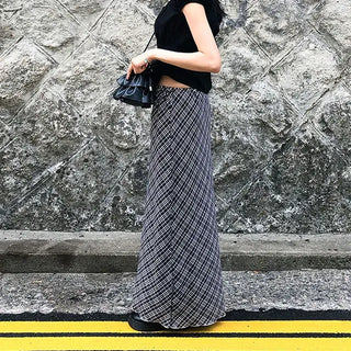 Check String H-Line Maxi Long Skirt