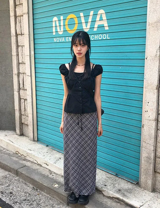 Check String H-Line Maxi Long Skirt