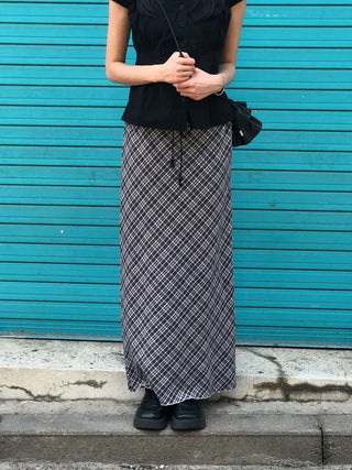 Check String H-Line Maxi Long Skirt