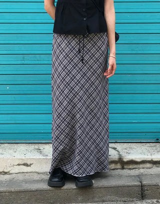 Check String H-Line Maxi Long Skirt
