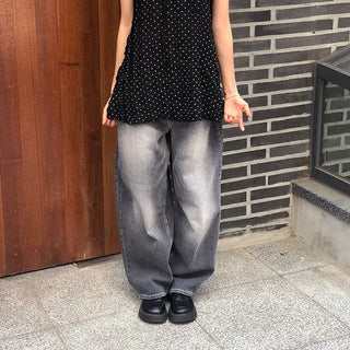 Flap Pocket Washed Denim Balloon Wide Pants