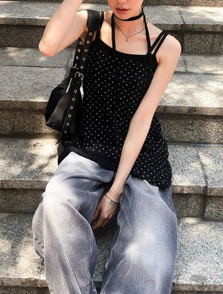 Flap Pocket Washed Denim Balloon Wide Pants