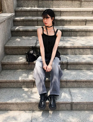 Flap Pocket Washed Denim Balloon Wide Pants