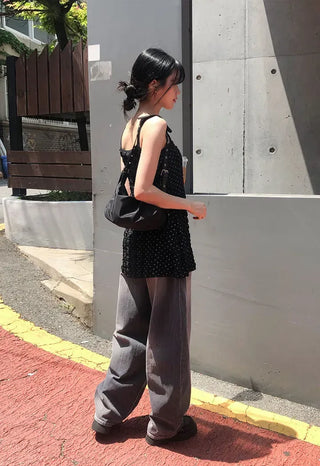 Flap Pocket Washed Denim Balloon Wide Pants