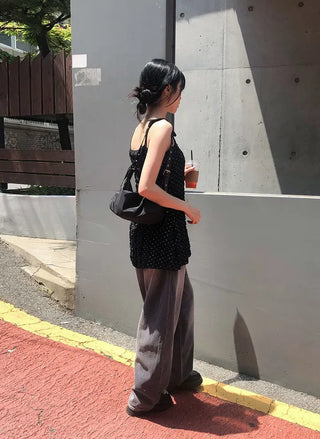 Flap Pocket Washed Denim Balloon Wide Pants