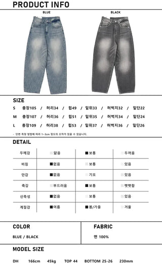 Flap Pocket Washed Denim Balloon Wide Pants
