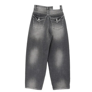 Flap Pocket Washed Denim Balloon Wide Pants