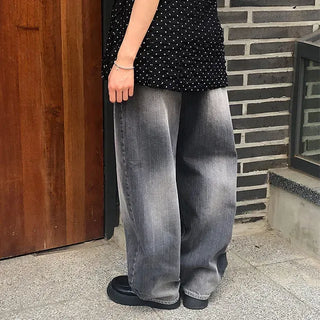 Flap Pocket Washed Denim Balloon Wide Pants