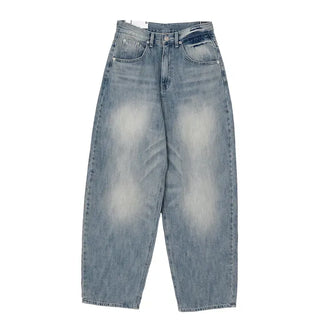 Flap Pocket Washed Denim Balloon Wide Pants