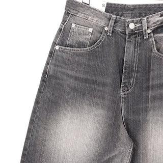 Flap Pocket Washed Denim Balloon Wide Pants