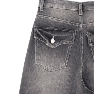 Flap Pocket Washed Denim Balloon Wide Pants