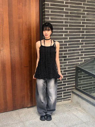 Flap Pocket Washed Denim Balloon Wide Pants