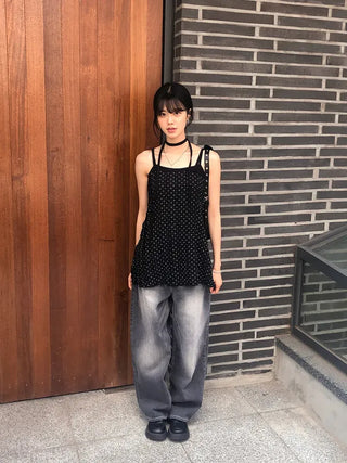Flap Pocket Washed Denim Balloon Wide Pants