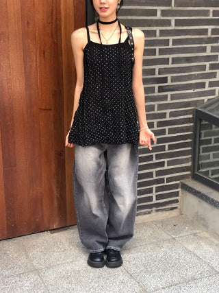 Flap Pocket Washed Denim Balloon Wide Pants