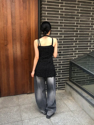 Flap Pocket Washed Denim Balloon Wide Pants