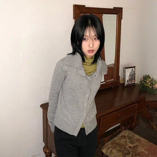 Collar Snap Knit Cardigan