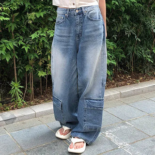 Side Pocket Tencel Cotton Wide Cargo Pants