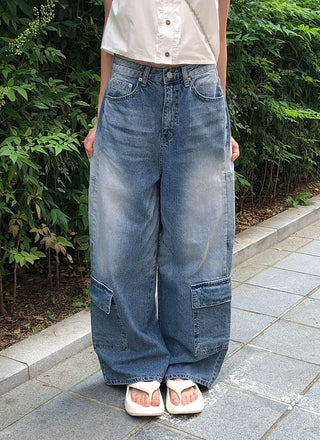 Side Pocket Tencel Cotton Wide Cargo Pants