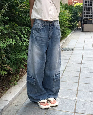 Side Pocket Tencel Cotton Wide Cargo Pants