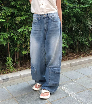 Side Pocket Tencel Cotton Wide Cargo Pants