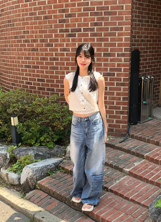 Side Pocket Tencel Cotton Wide Cargo Pants