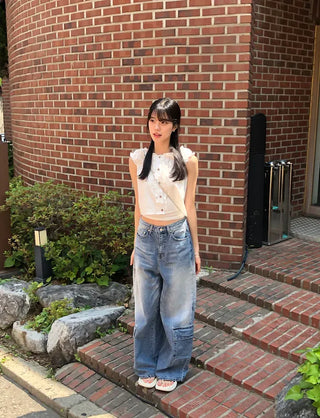 Side Pocket Tencel Cotton Wide Cargo Pants