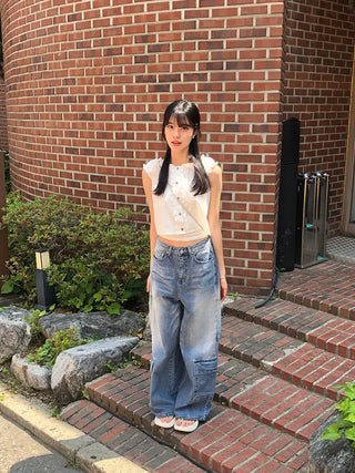 Side Pocket Tencel Cotton Wide Cargo Pants