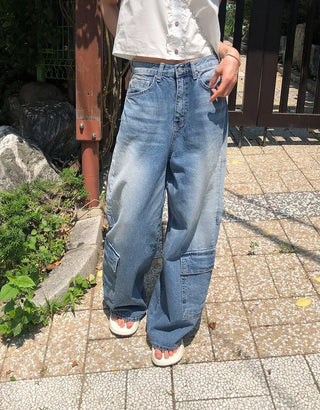 Side Pocket Tencel Cotton Wide Cargo Pants