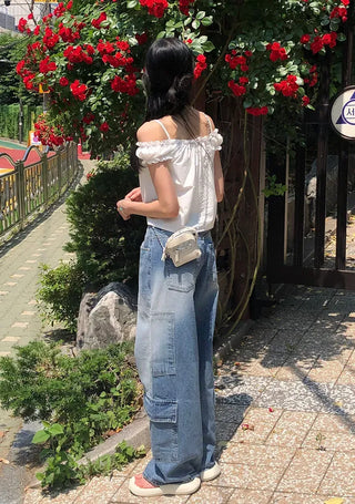 Side Pocket Tencel Cotton Wide Cargo Pants