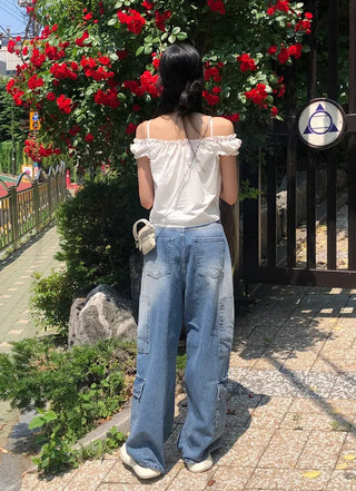 Side Pocket Tencel Cotton Wide Cargo Pants