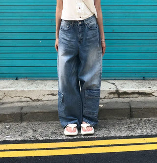 Side Pocket Tencel Cotton Wide Cargo Pants