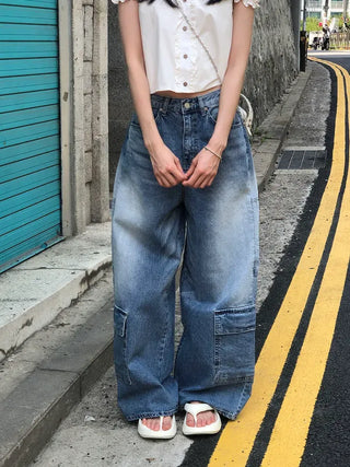 Side Pocket Tencel Cotton Wide Cargo Pants