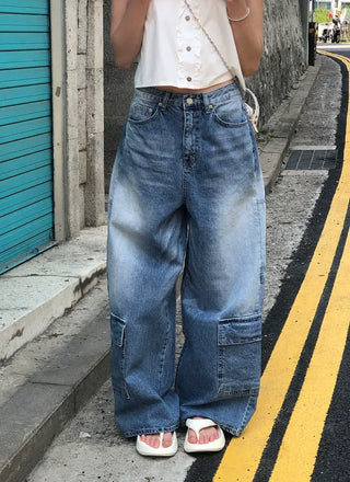 Side Pocket Tencel Cotton Wide Cargo Pants