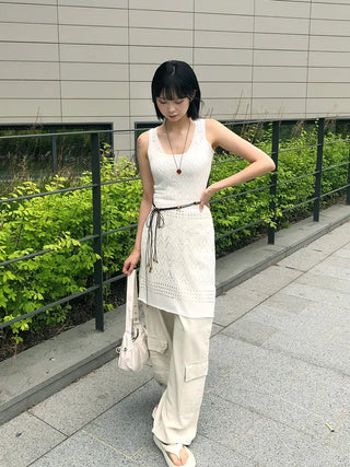 Side Pocket Tencel Cotton Wide Cargo Pants