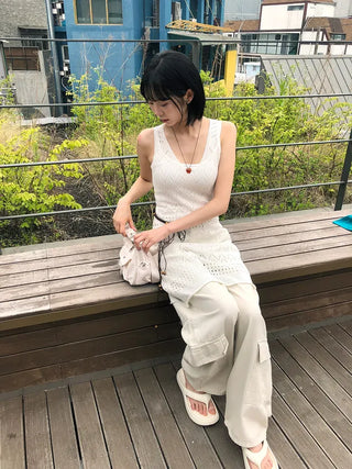 Side Pocket Tencel Cotton Wide Cargo Pants