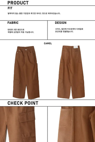 Side Pocket Tencel Cotton Wide Cargo Pants
