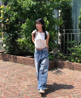 Side Pocket Tencel Cotton Wide Cargo Pants