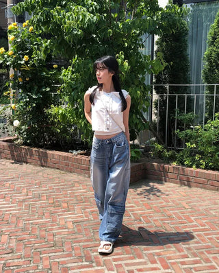Side Pocket Tencel Cotton Wide Cargo Pants