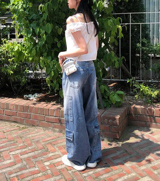 Side Pocket Tencel Cotton Wide Cargo Pants
