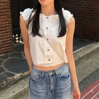 Puff Shirred Crop Sleeveless Blouse