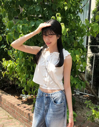 Puff Shirred Crop Sleeveless Blouse