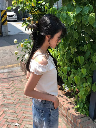 Puff Shirred Crop Sleeveless Blouse