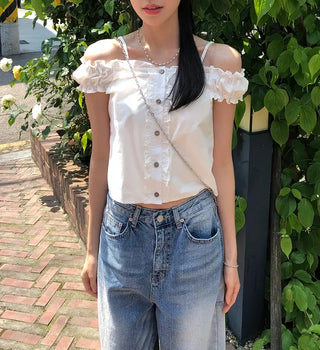 Puff Shirred Crop Sleeveless Blouse