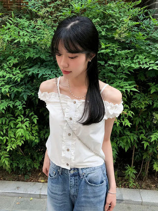 Puff Shirred Crop Sleeveless Blouse