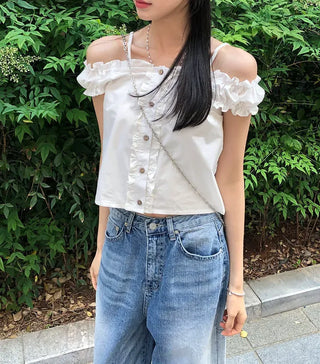 Puff Shirred Crop Sleeveless Blouse