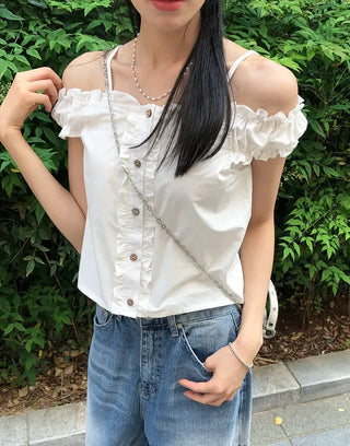 Puff Shirred Crop Sleeveless Blouse