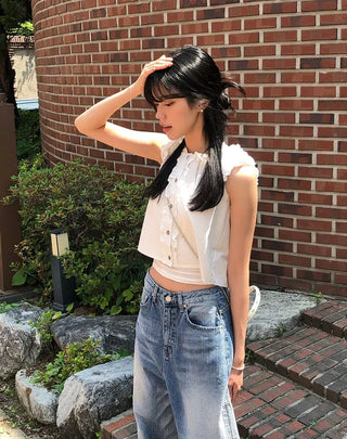 Puff Shirred Crop Sleeveless Blouse