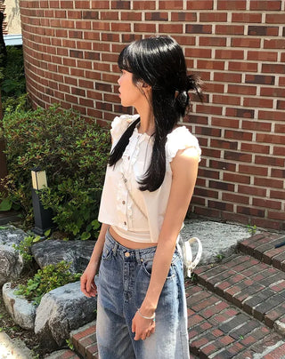 Puff Shirred Crop Sleeveless Blouse
