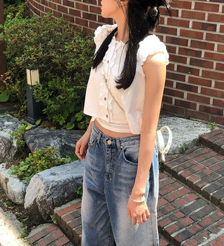 Puff Shirred Crop Sleeveless Blouse
