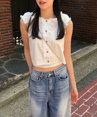 Puff Shirred Crop Sleeveless Blouse